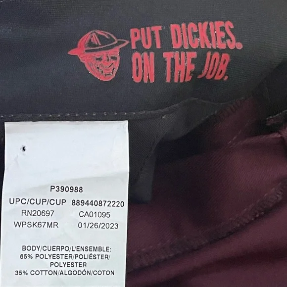 Dickies Men's Chinos in Deep Burgundy - Picture 9 of 10